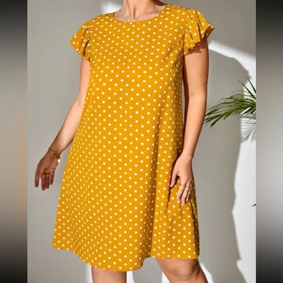 SHEIN Mustard Yellow Polka Dot Dress - Picture 3 of 14
